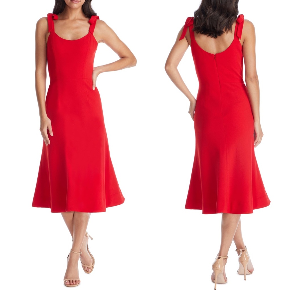 DRESS THE POPULATION Red Hana Tie Shoulder DRESS